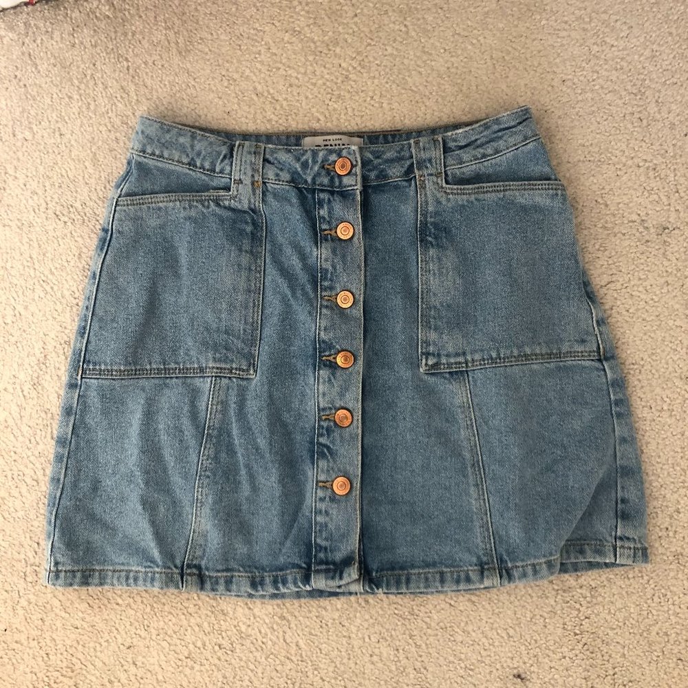 Button-Up Denim Mini-Skirt - Size 8